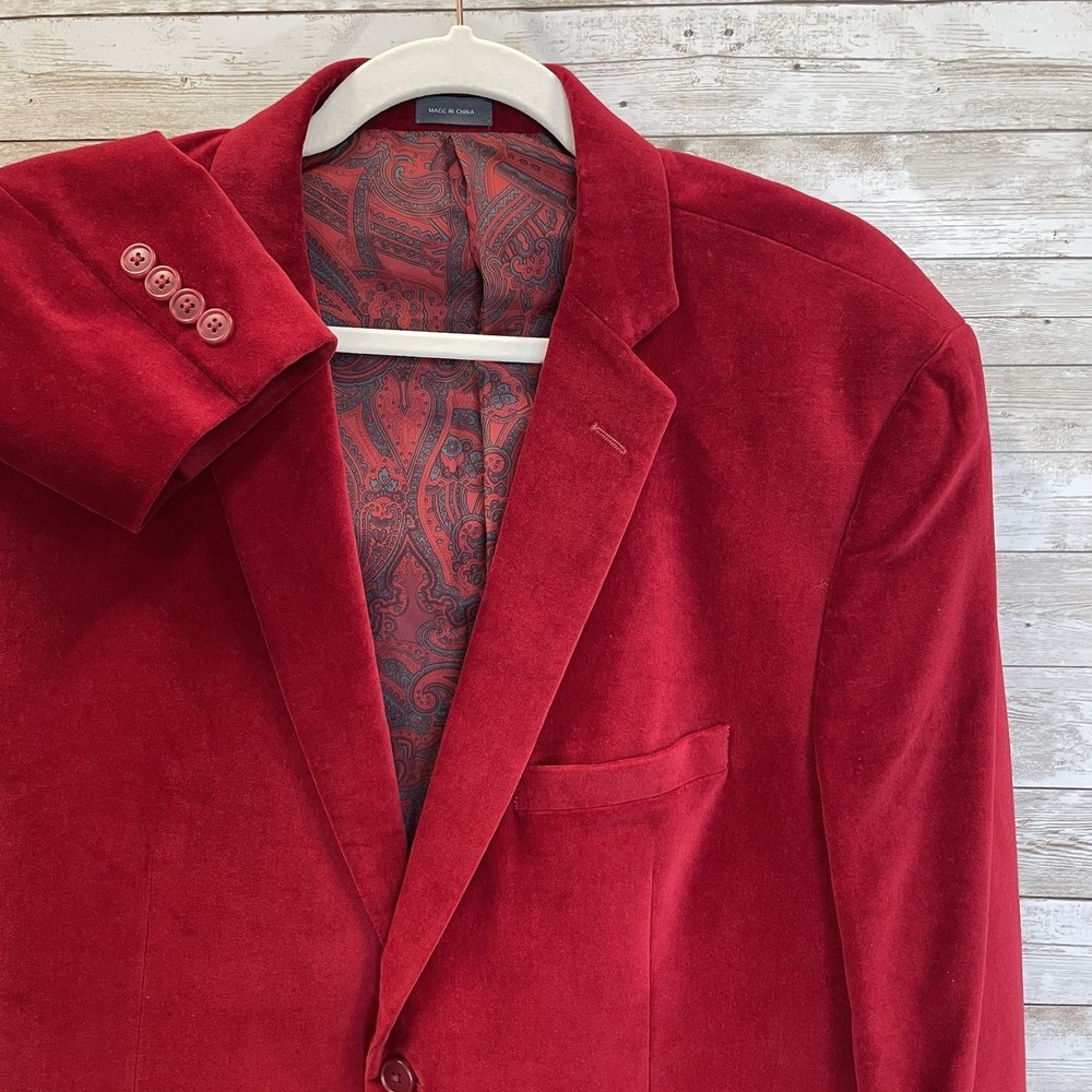 Madison Modern Fit Mens 44R Blazer Red Cotton Velour Sport Coat Velvet Lined